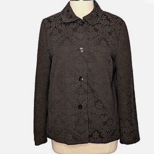 J Jill Women's Black Floral Jacquard Peter Pan Collar Lined L/S Blazer Size 14P